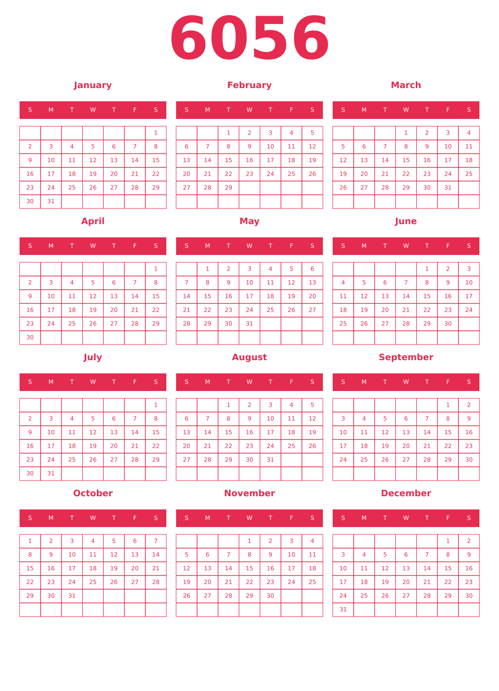 Printable 6056 Year Calendars amaranth