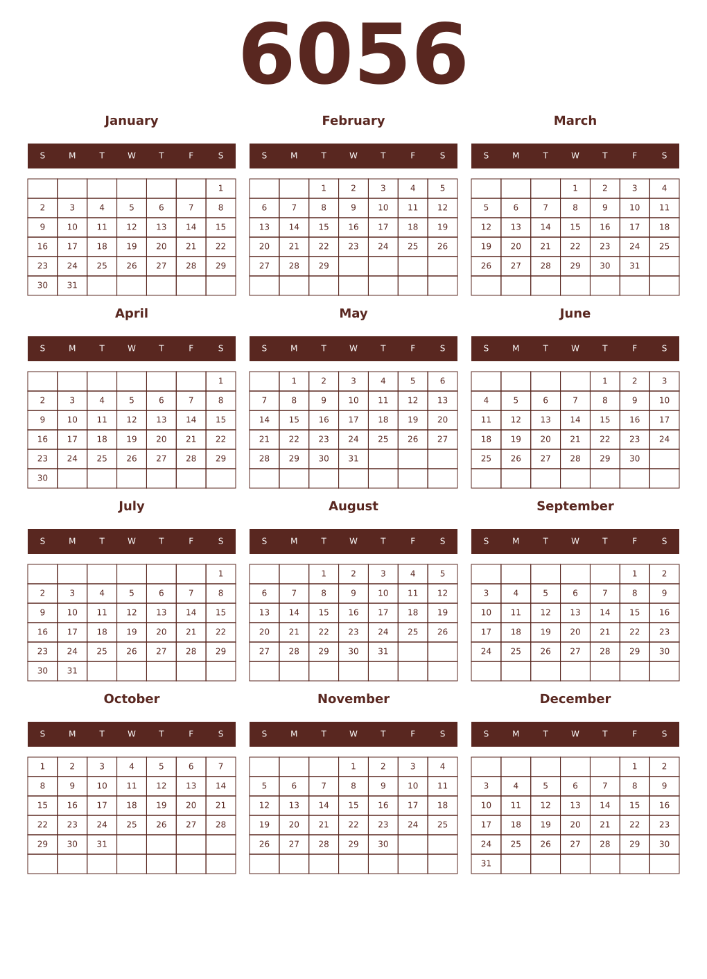 Printable 6056 Year Calendars mortuum