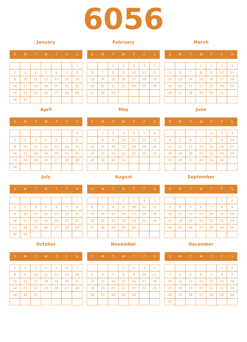 Printable 6056 Year Calendars orange