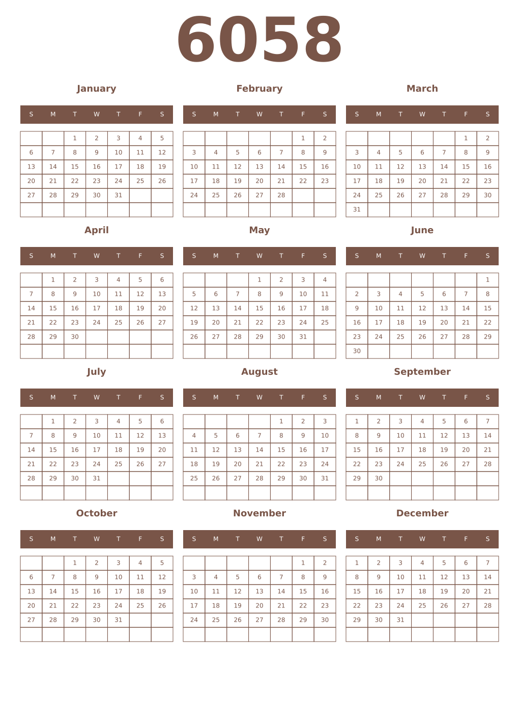 Printable 6058 Year Calendars coffe