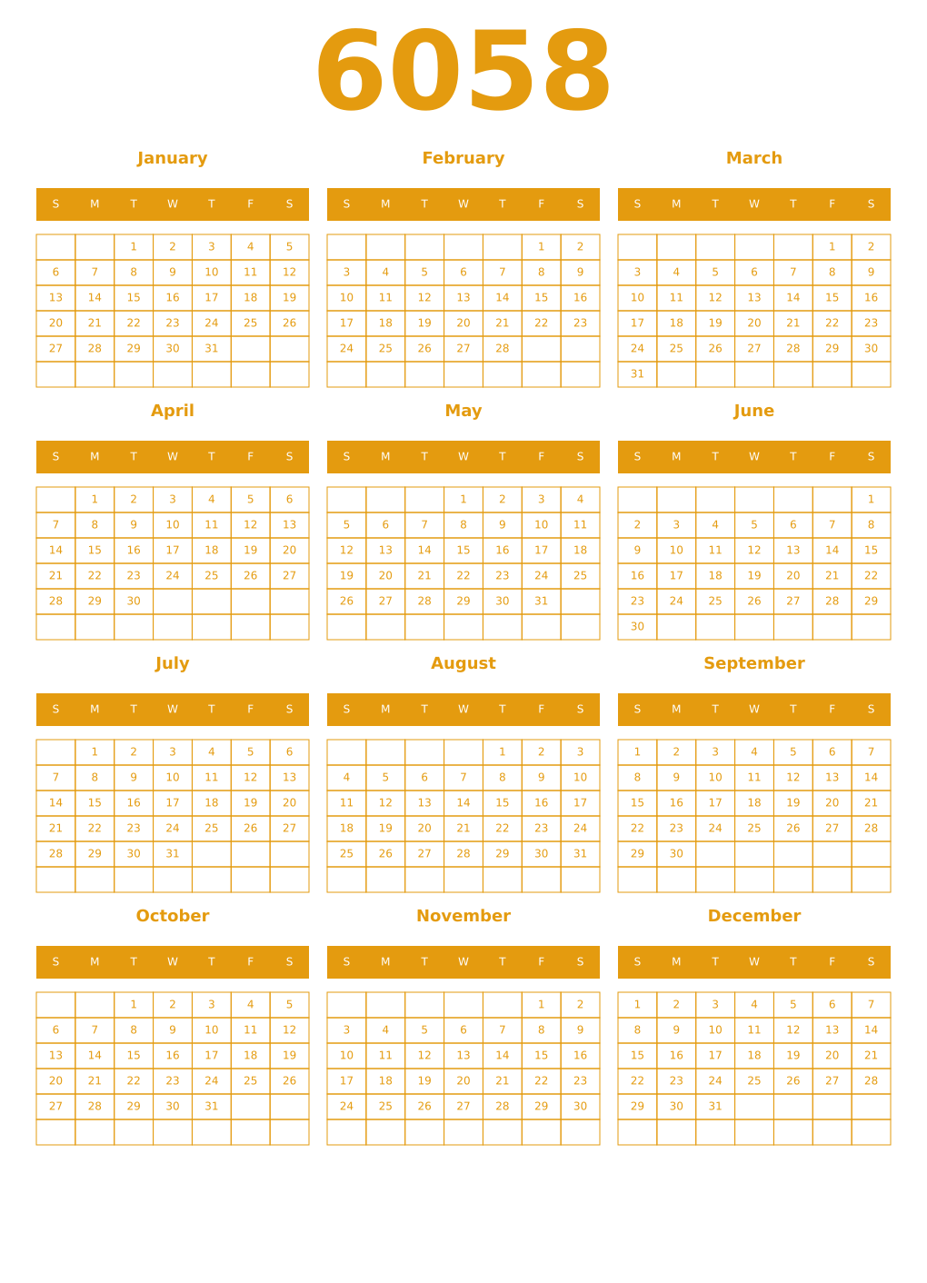Printable 6058 Year Calendars gamboge