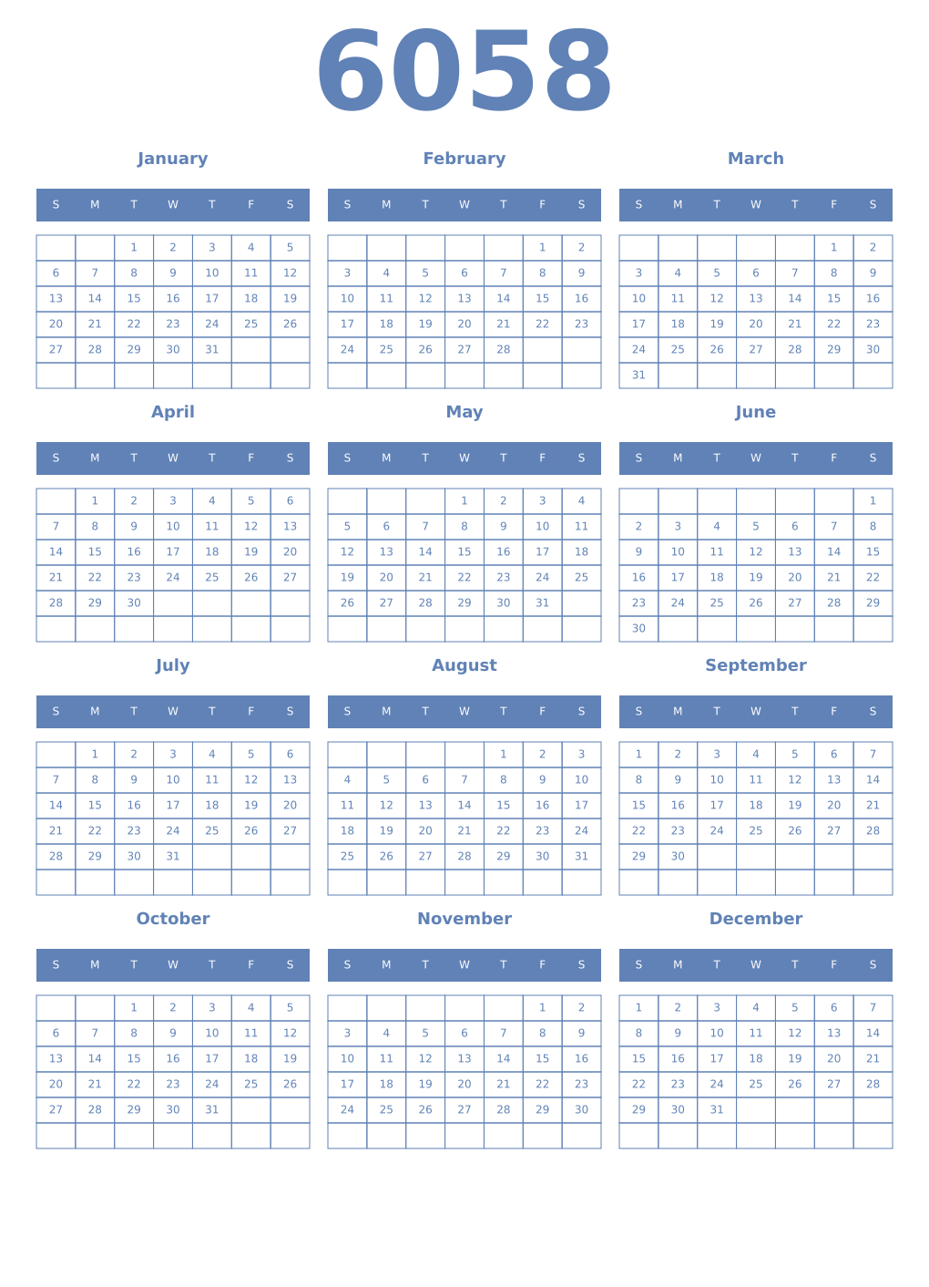 Printable 6058 Year Calendars glaucous