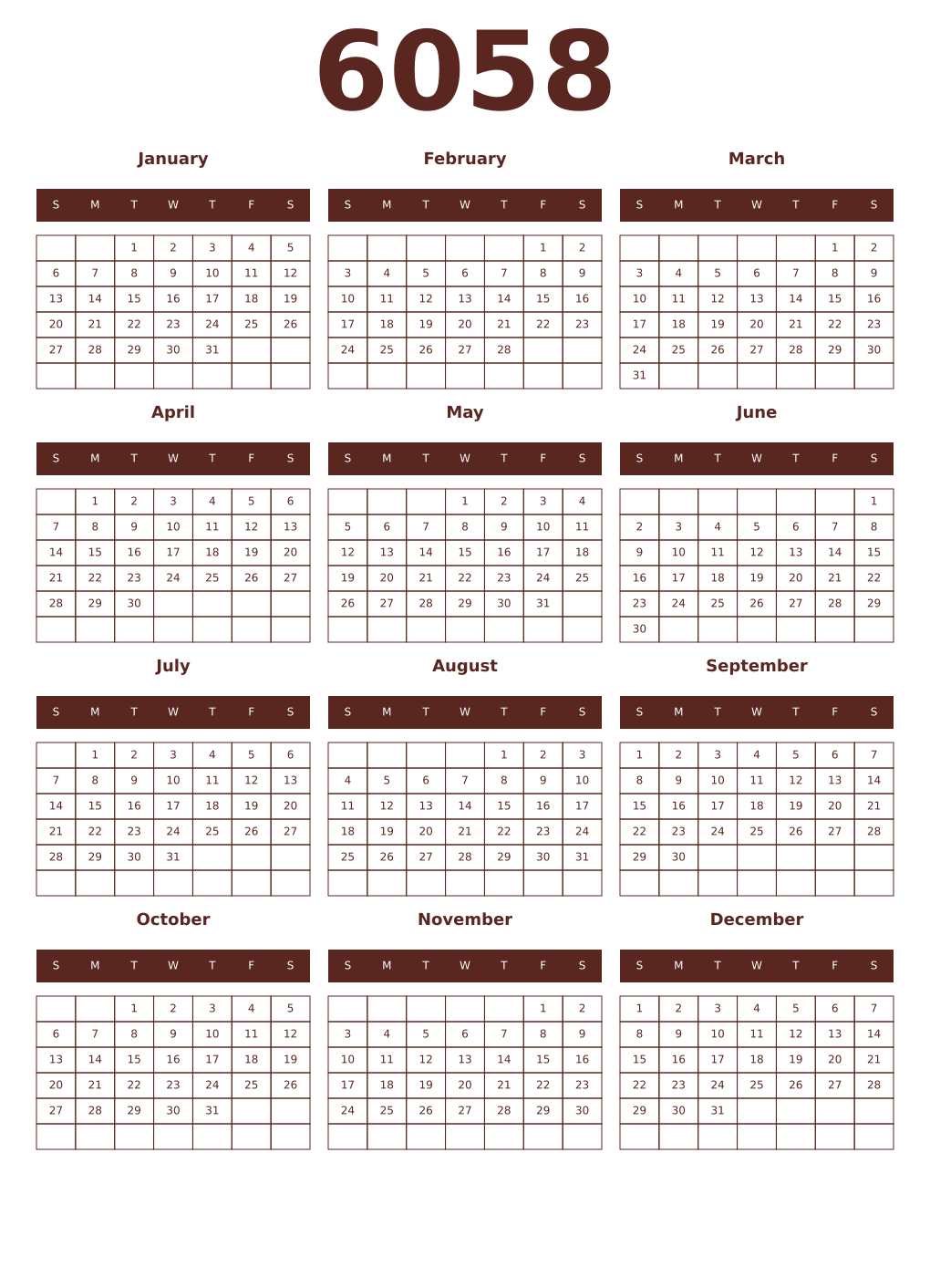 Printable 6058 Year Calendars mortuum