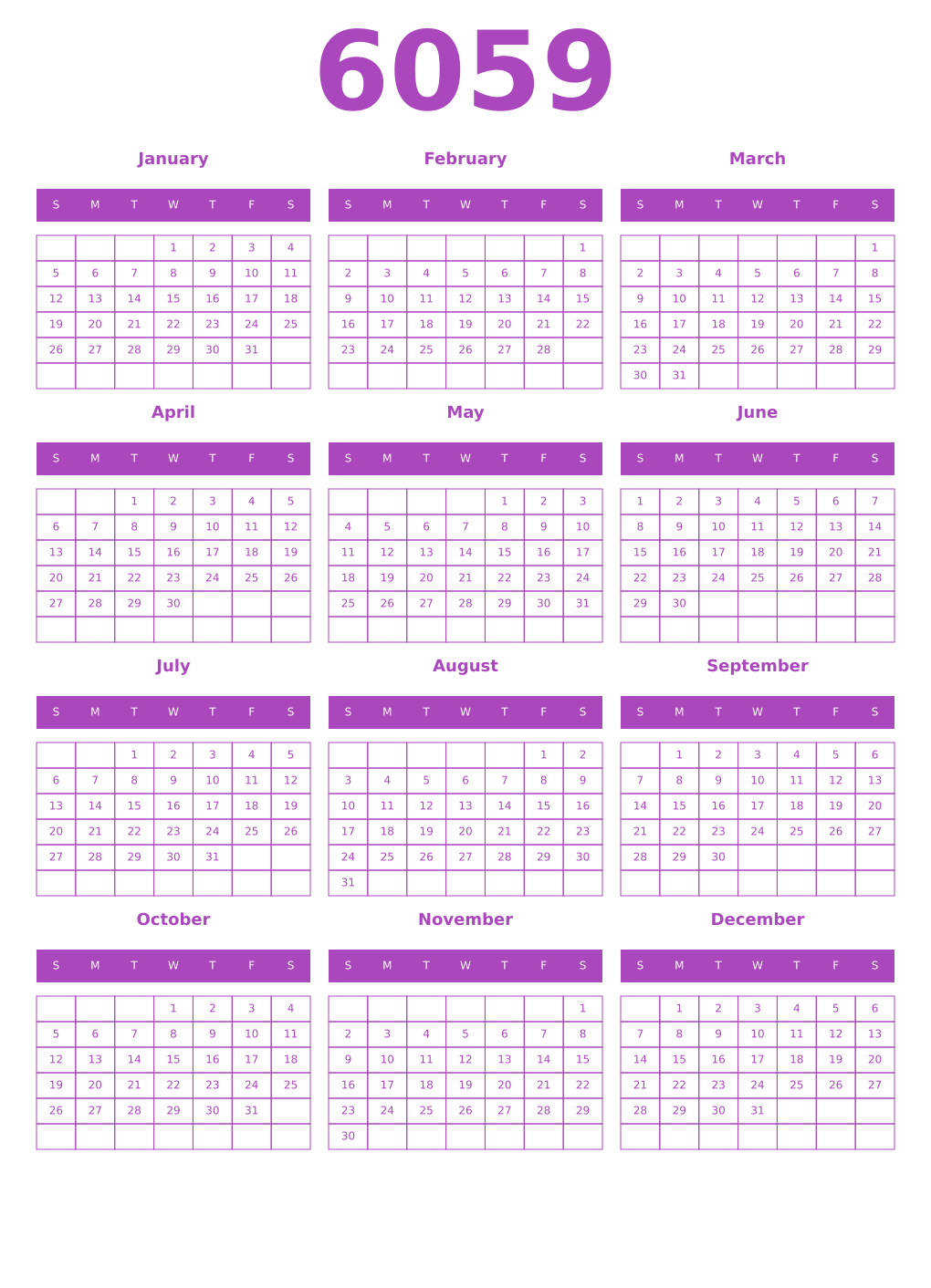 Printable 6059 Calendars