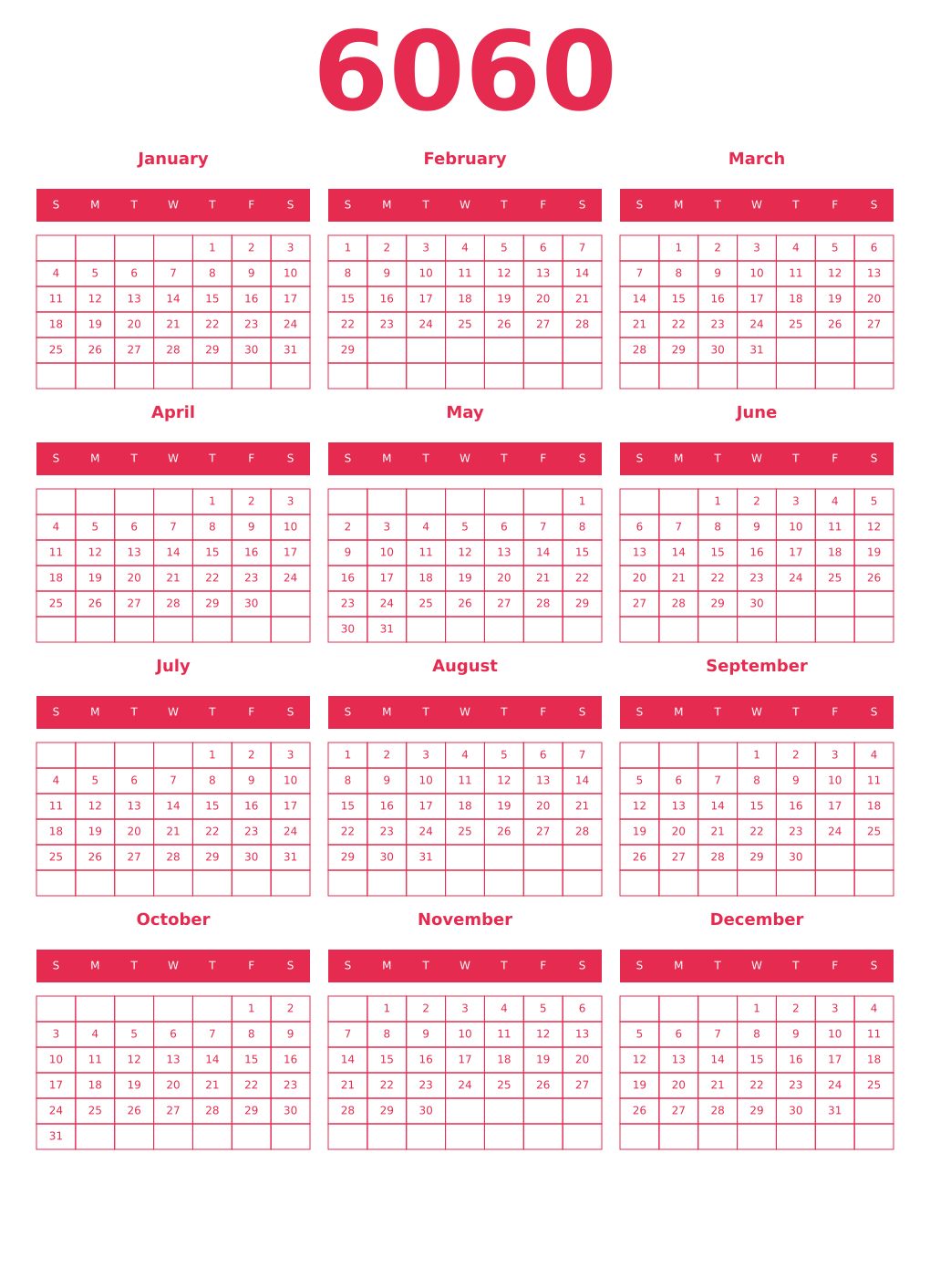 Printable 6060 Year Calendars amaranth