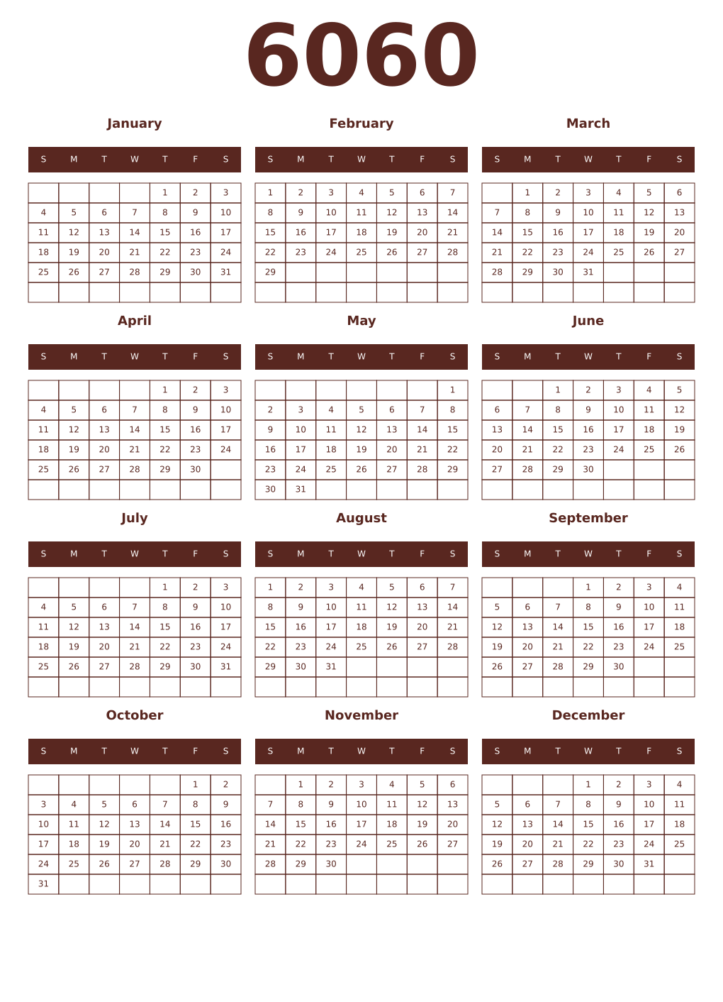 Printable 6060 Year Calendars mortuum