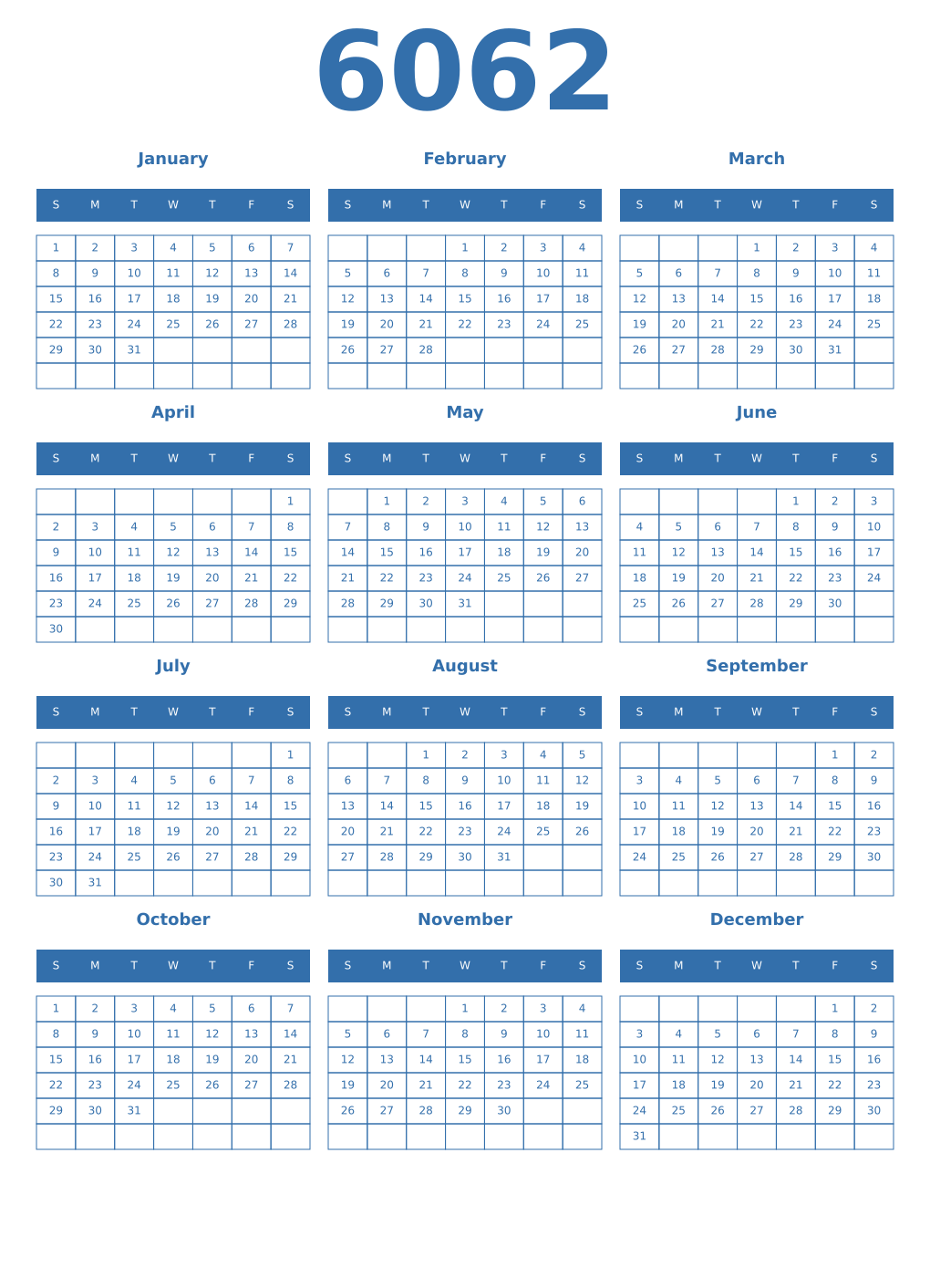Printable 6062 Year Calendars blue