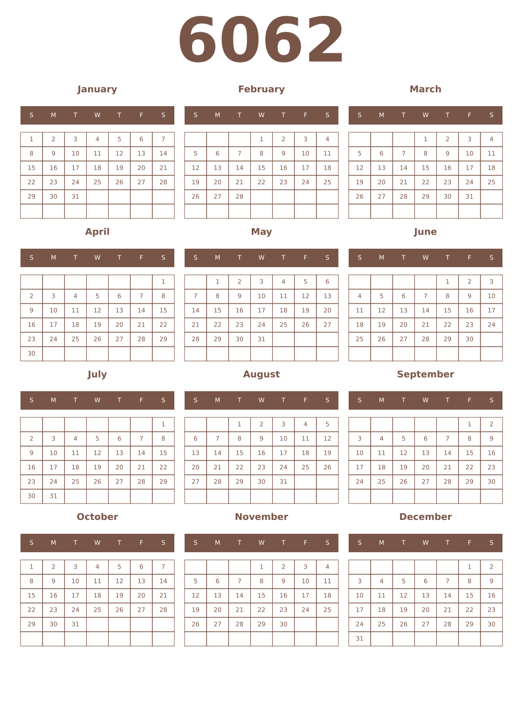 Printable 6062 Year Calendars coffe