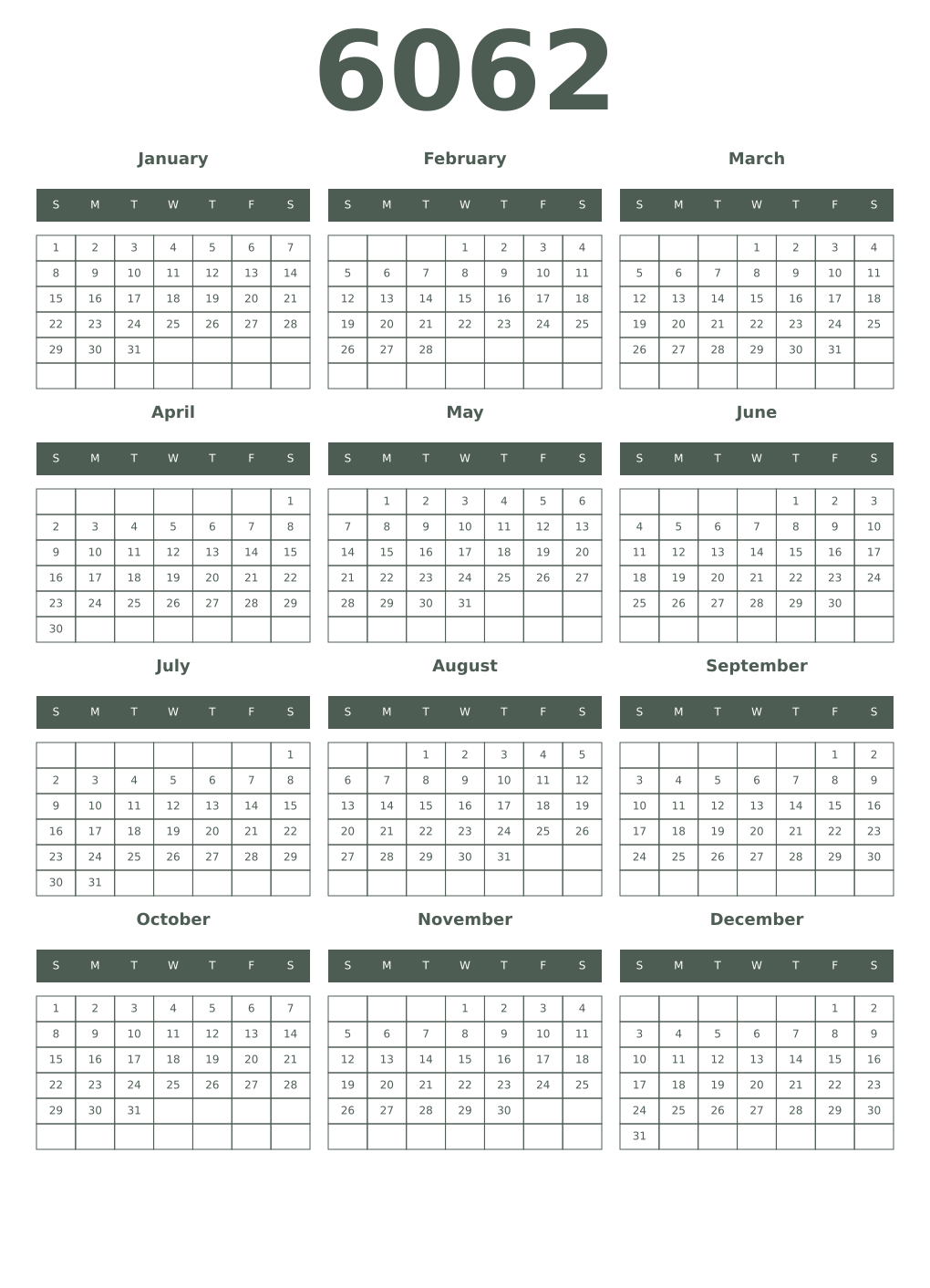 Printable 6062 Year Calendars feldgrau