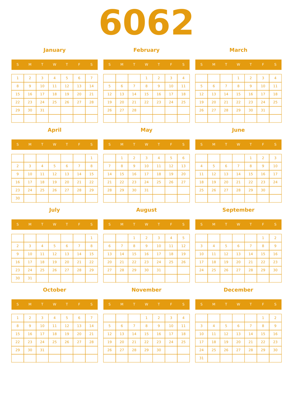 Printable 6062 Year Calendars gamboge