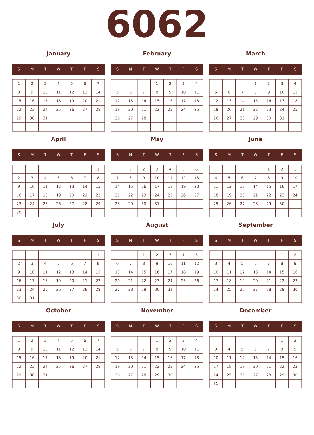 Printable 6062 Year Calendars mortuum