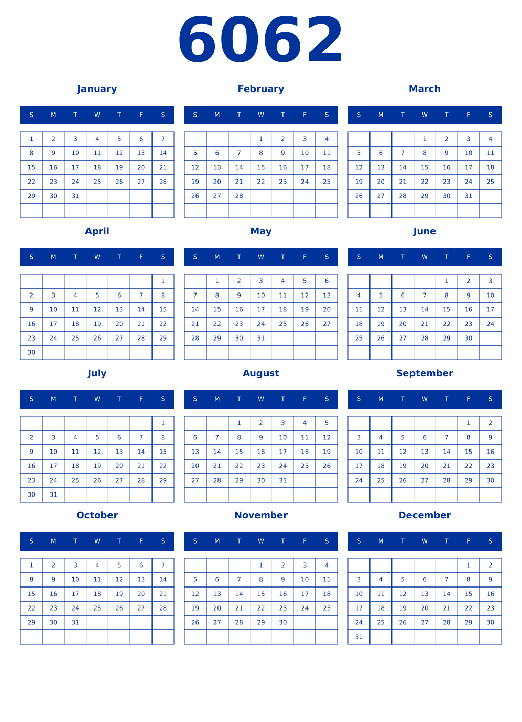 Printable 6062 Year Calendars smalt