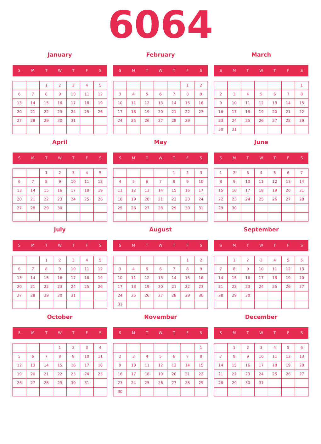 Printable 6064 Year Calendars amaranth