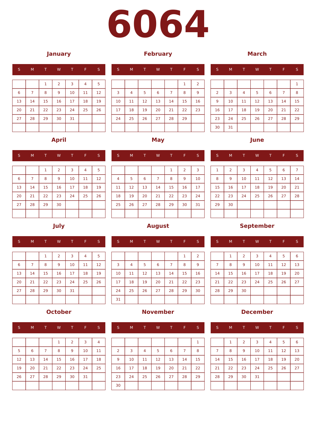 Printable 6064 Year Calendars falu