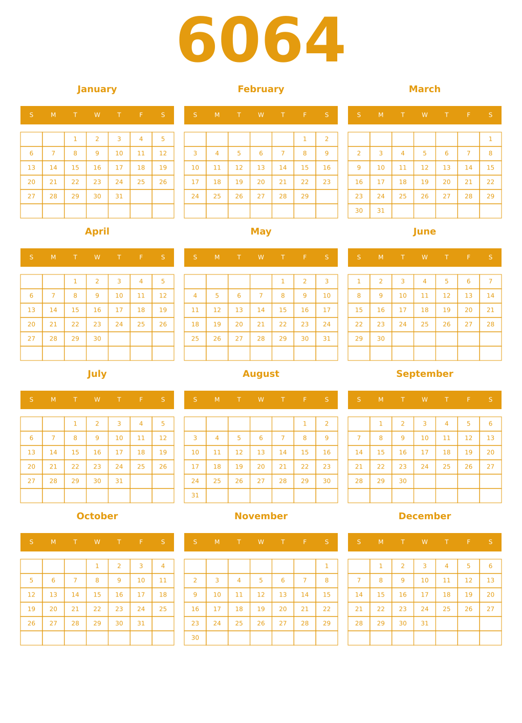 Printable 6064 Year Calendars gamboge