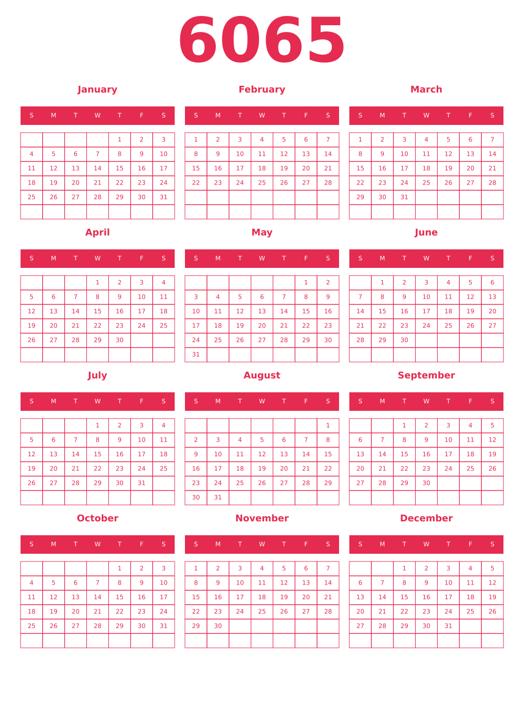 Printable 6065 Year Calendars amaranth