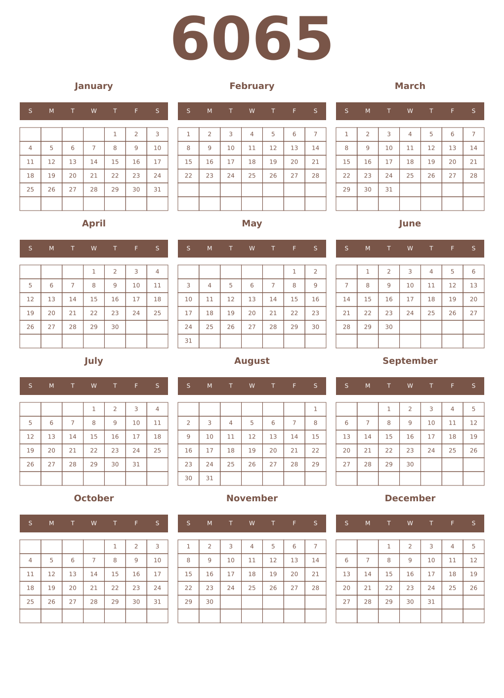 Printable 6065 Year Calendars coffe