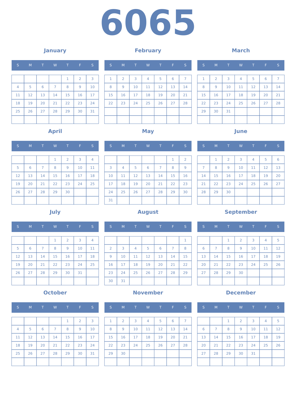 Printable 6065 Year Calendars glaucous
