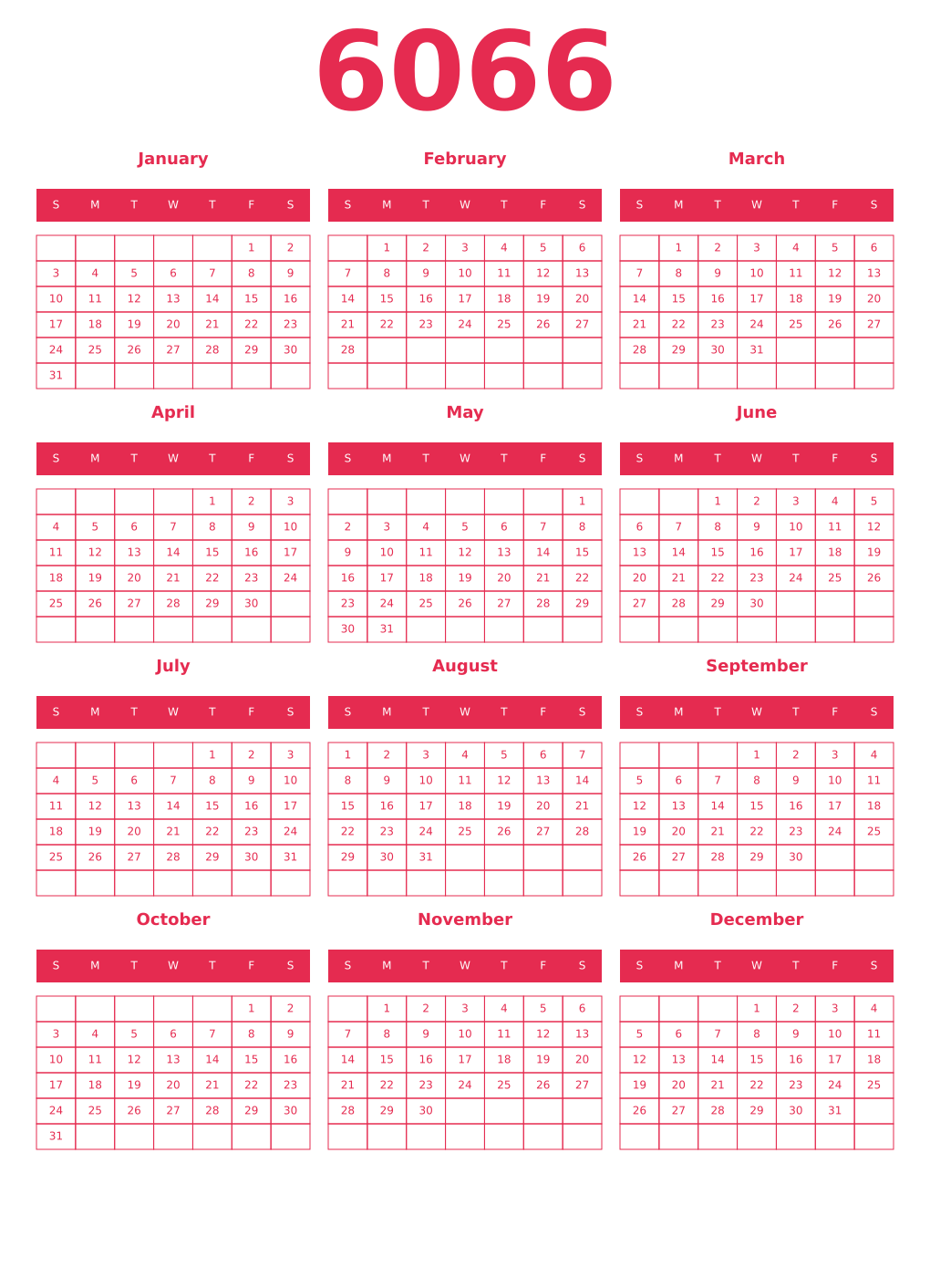 Printable 6066 Year Calendars amaranth