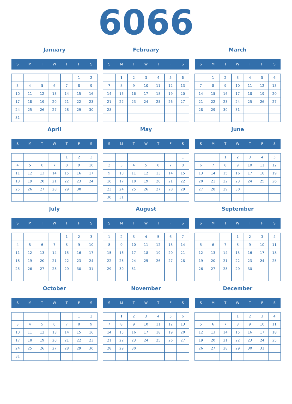 Printable 6066 Year Calendars blue