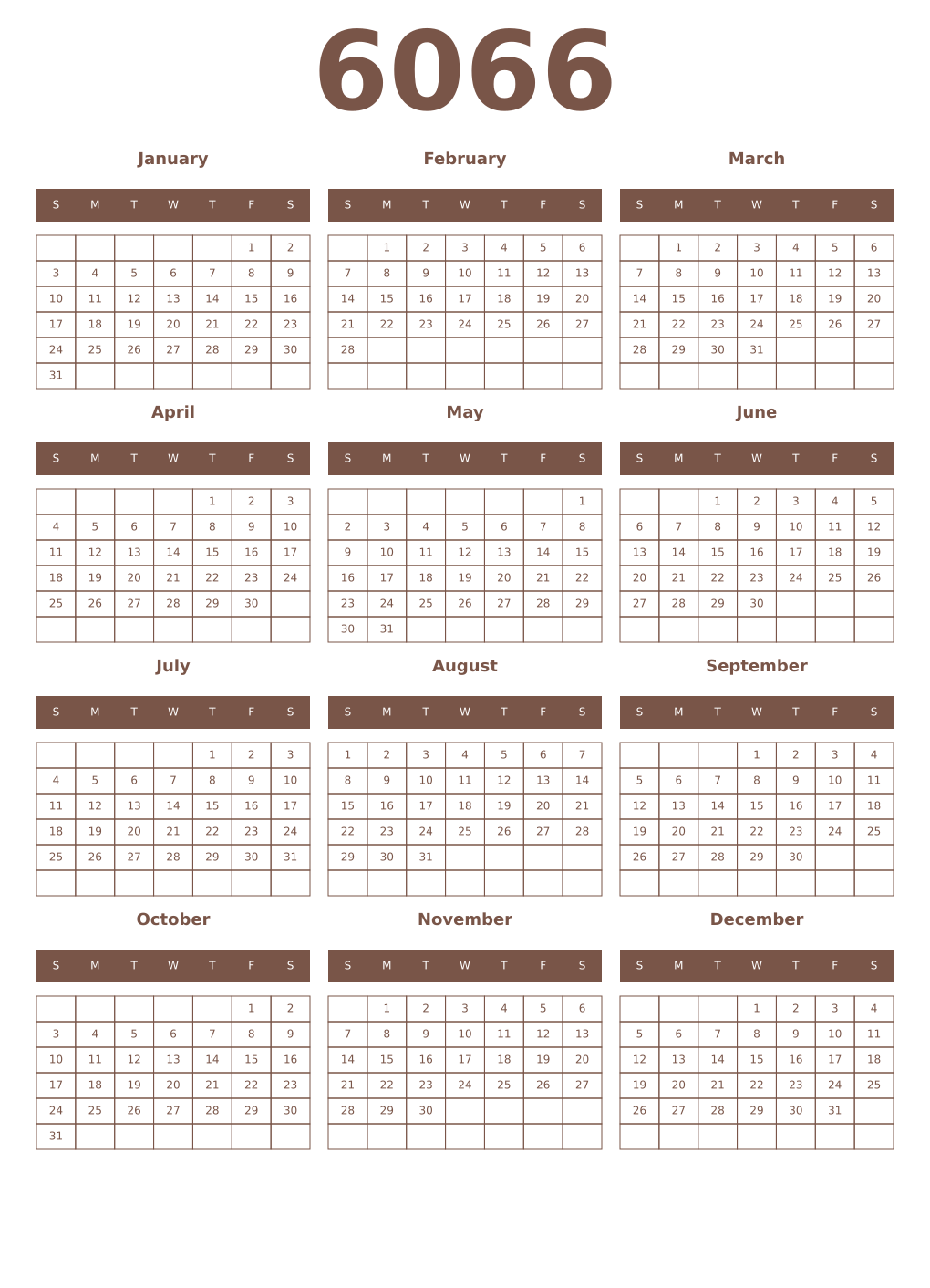 Printable 6066 Year Calendars coffe