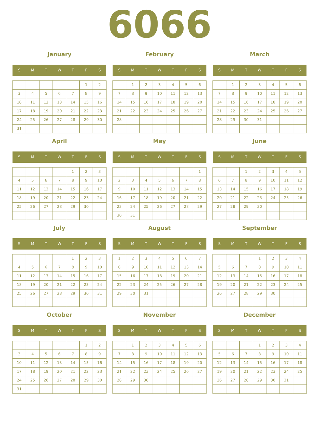 Printable 6066 Year Calendars eburnean