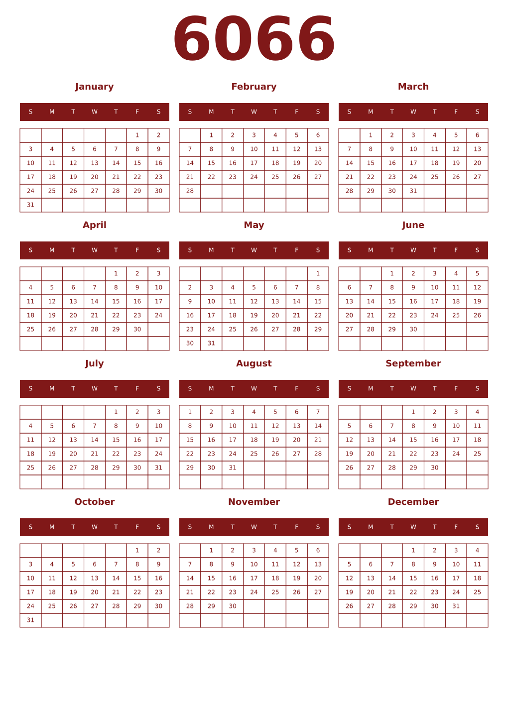 Printable 6066 Year Calendars falu