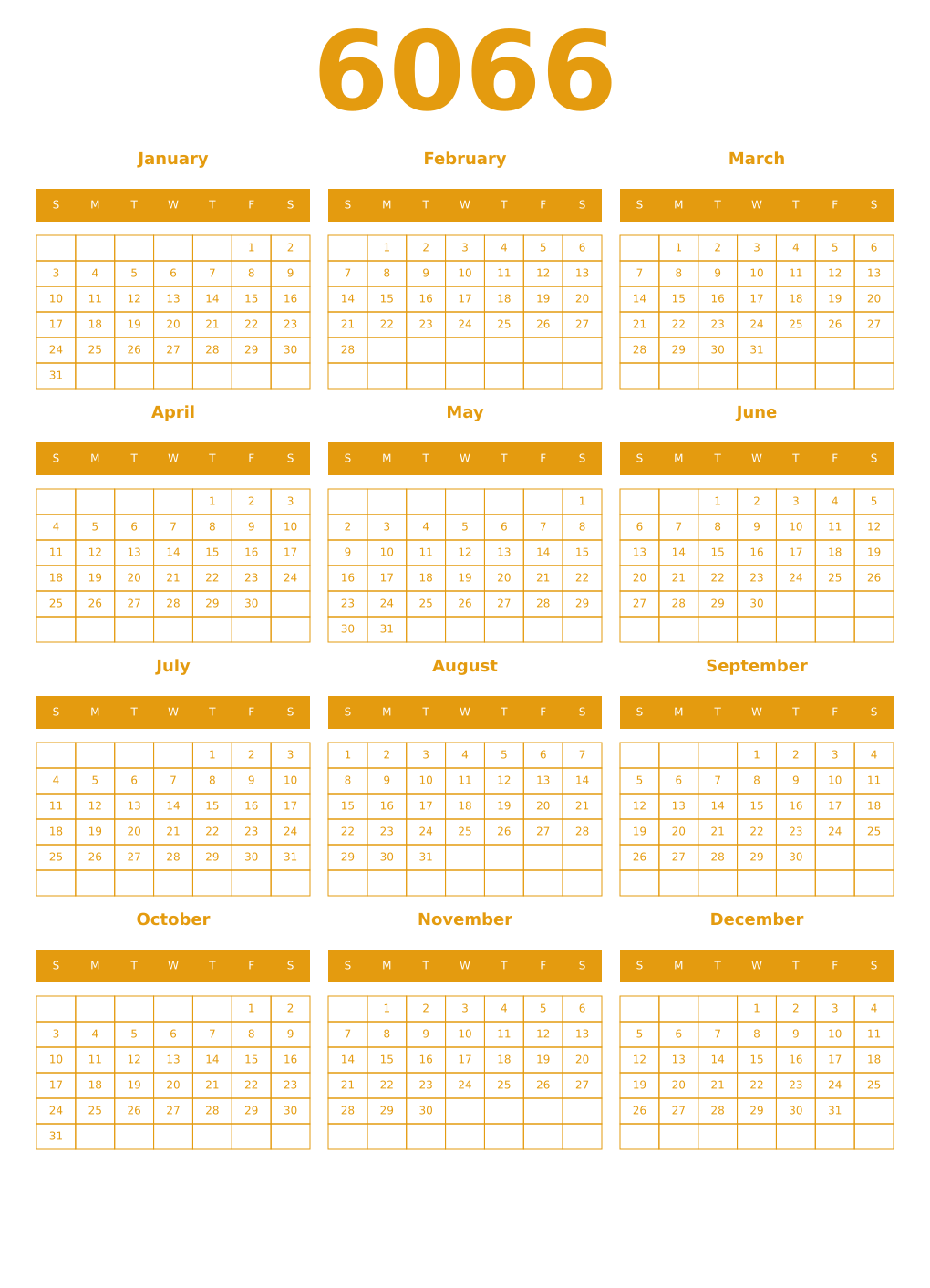 Printable 6066 Year Calendars gamboge