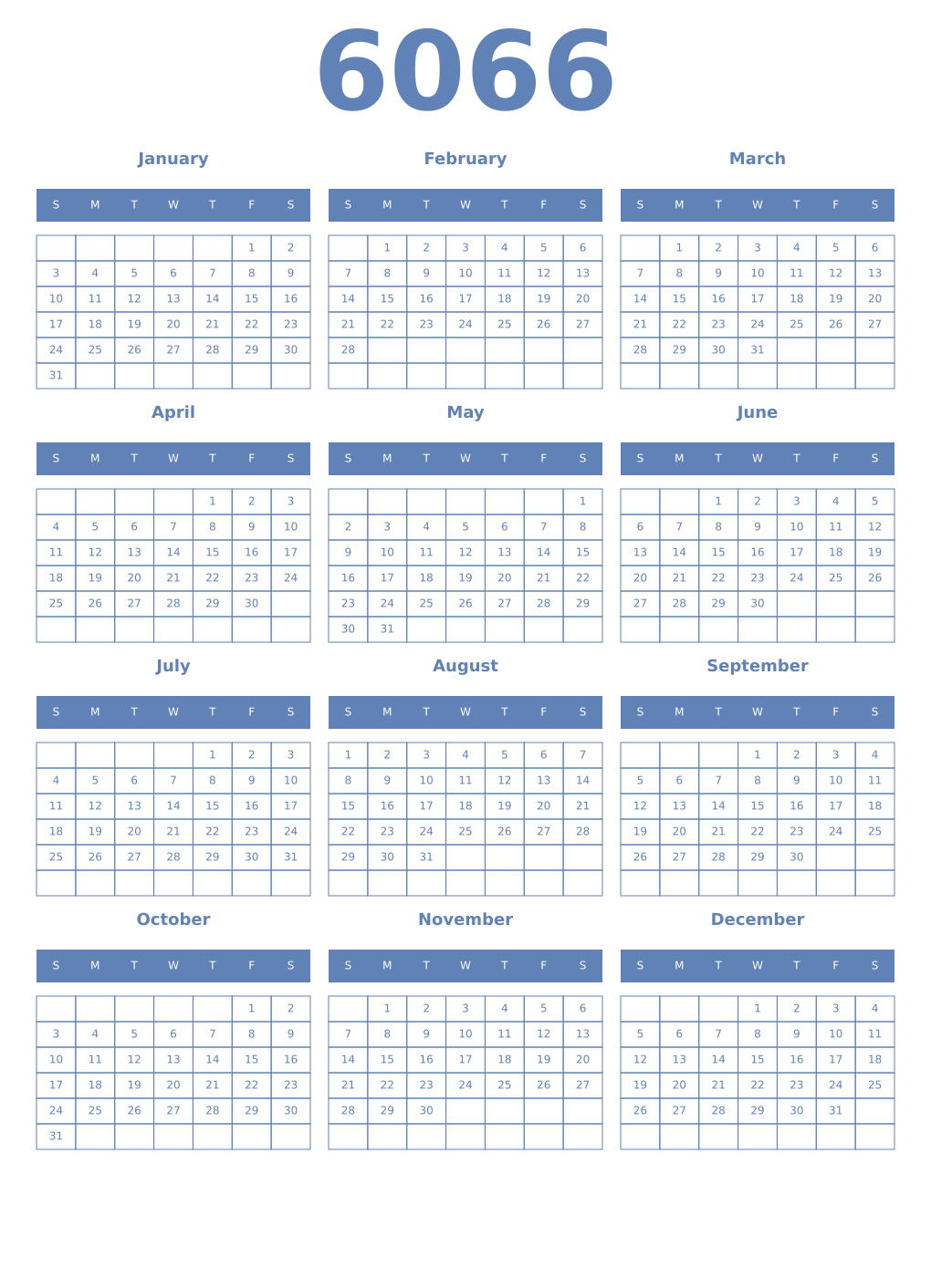 Printable 6066 Year Calendars glaucous