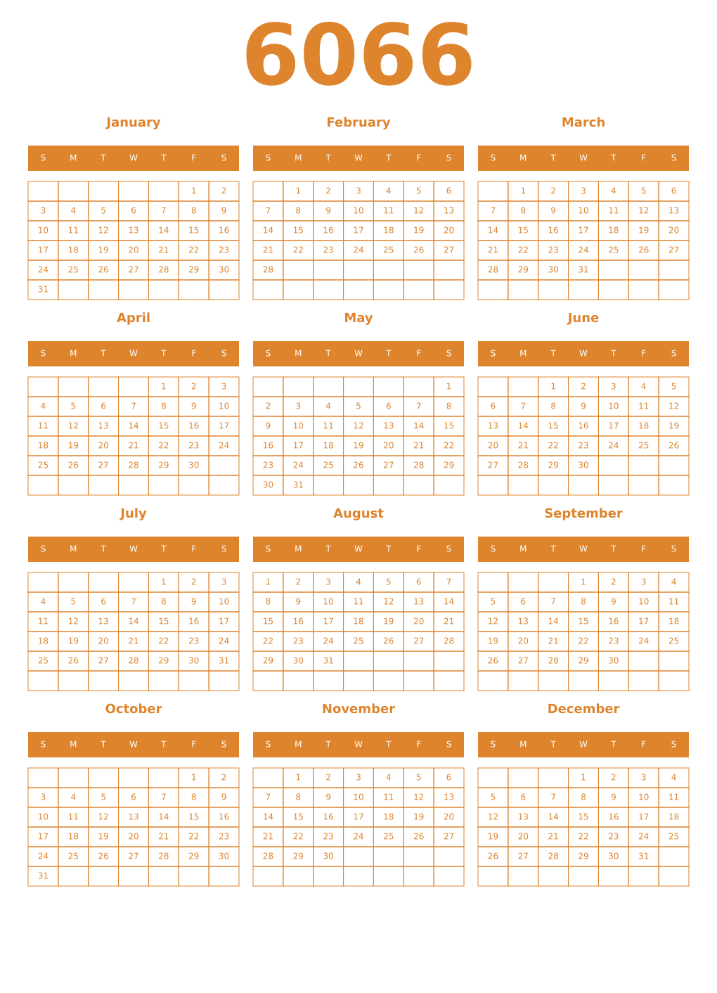 Printable 6066 Year Calendars orange