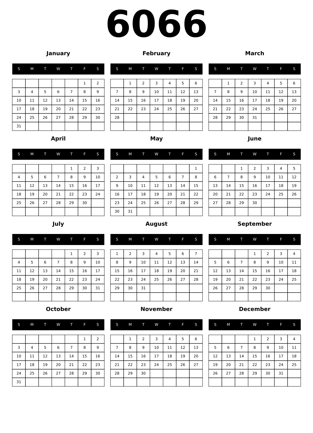 Printable 6066 Calendars