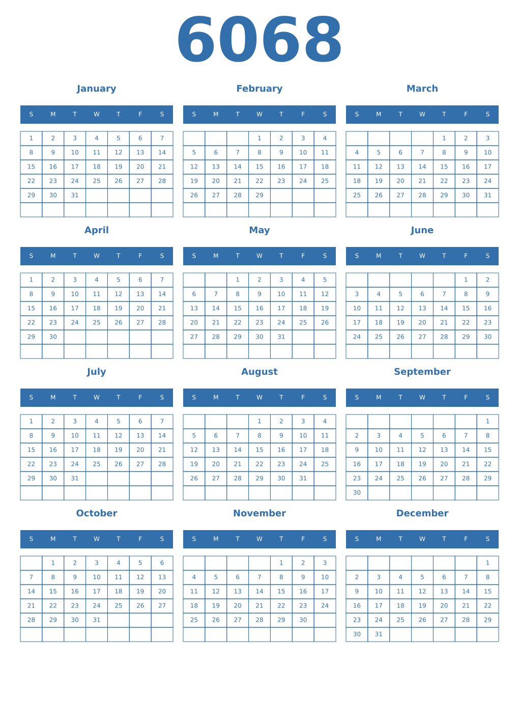 Printable 6068 Year Calendars blue