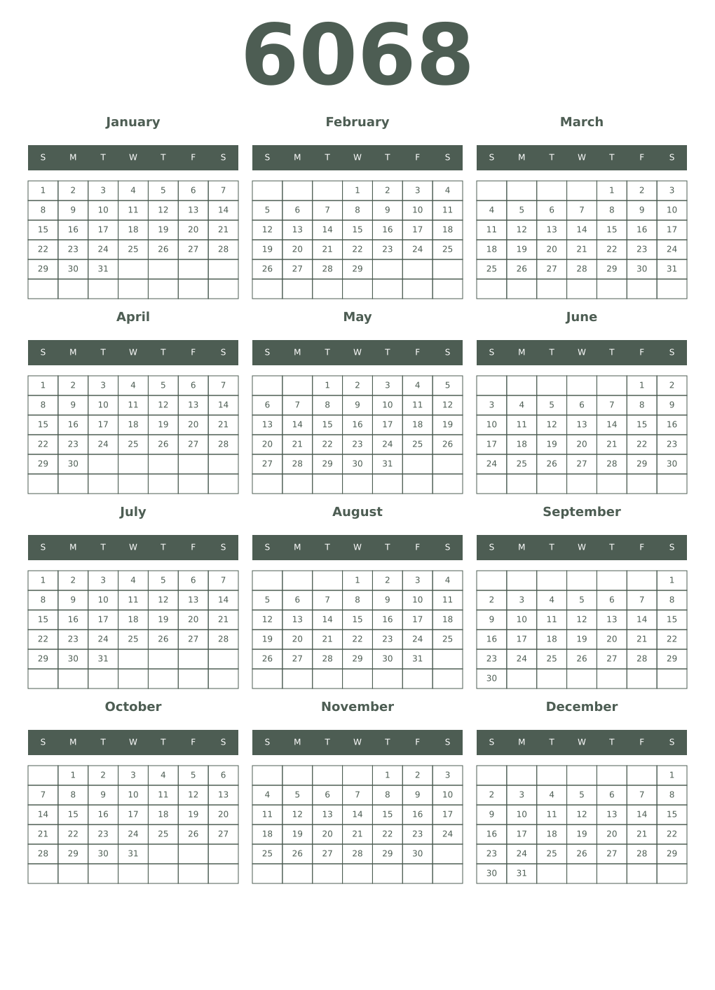 Printable 6068 Year Calendars feldgrau