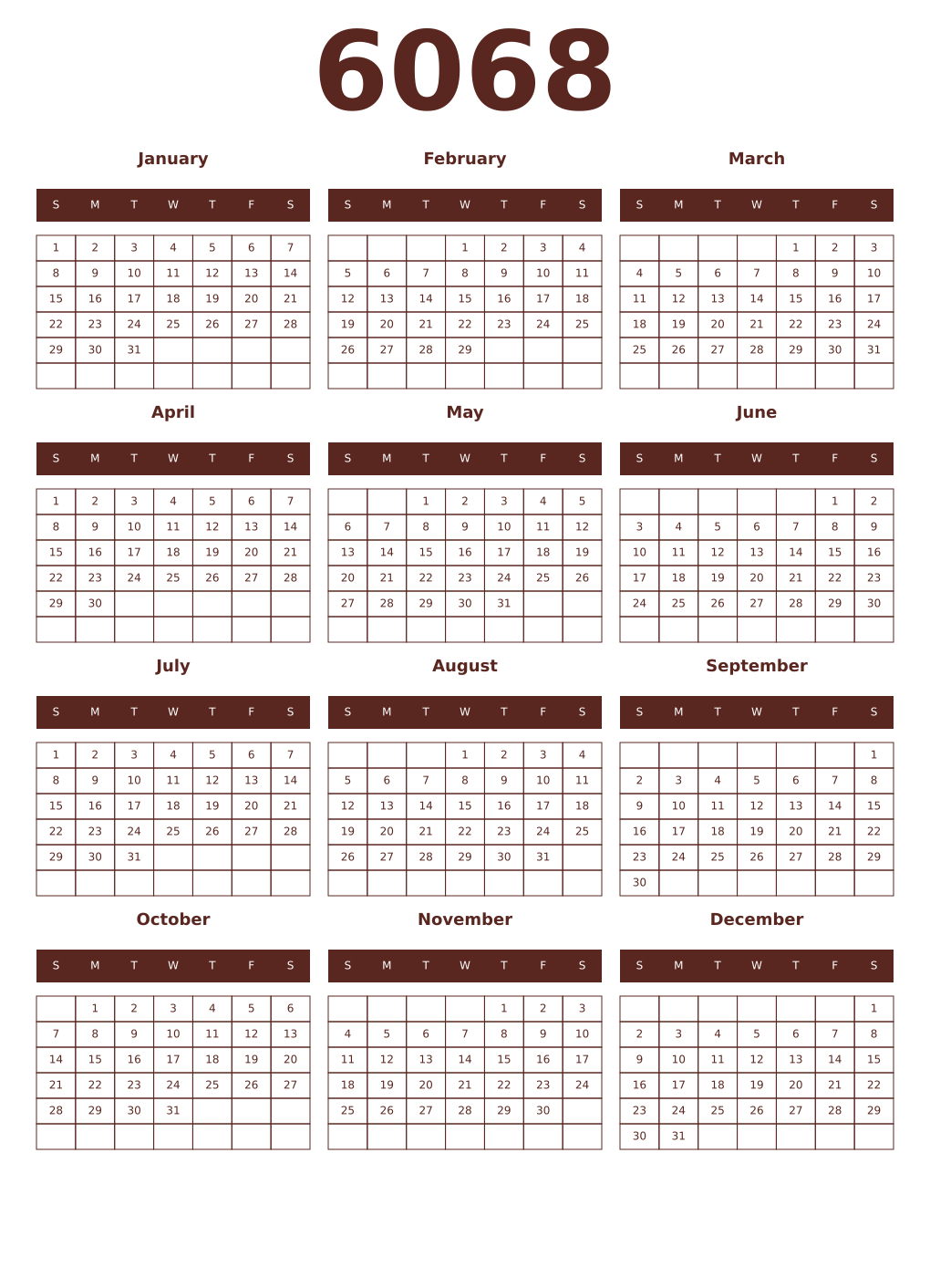 Printable 6068 Year Calendars mortuum