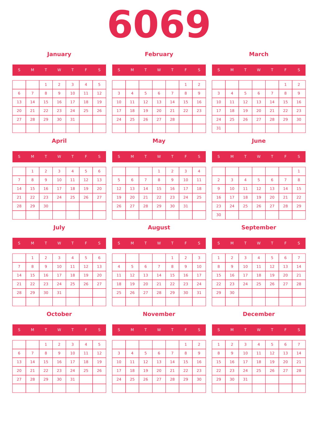 Printable 6069 Year Calendars amaranth