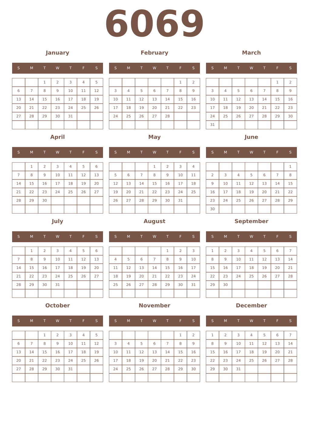 Printable 6069 Year Calendars coffe