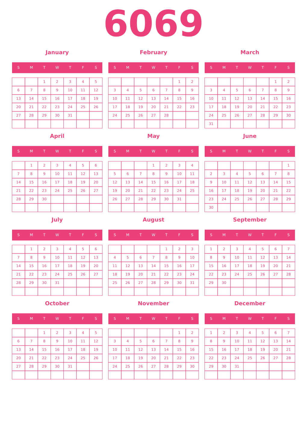 Printable 6069 Year Calendars pink