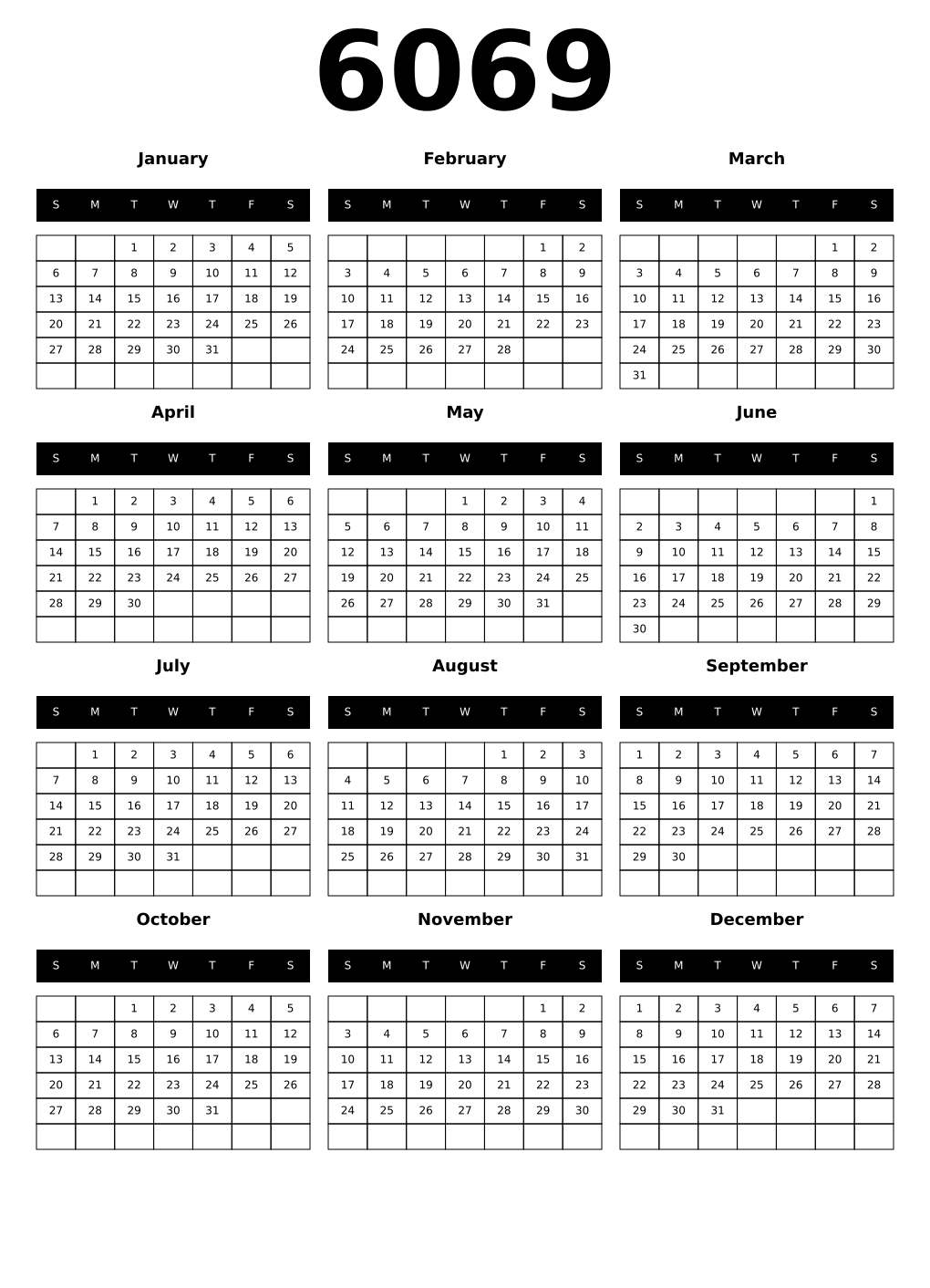 Printable 6069 Calendars