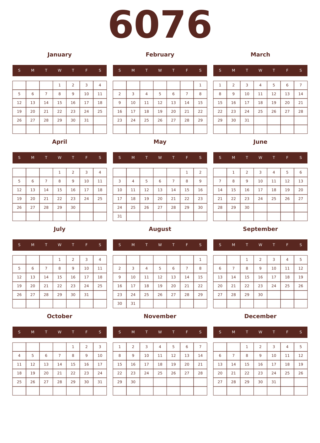 Printable 6076 Year Calendars mortuum
