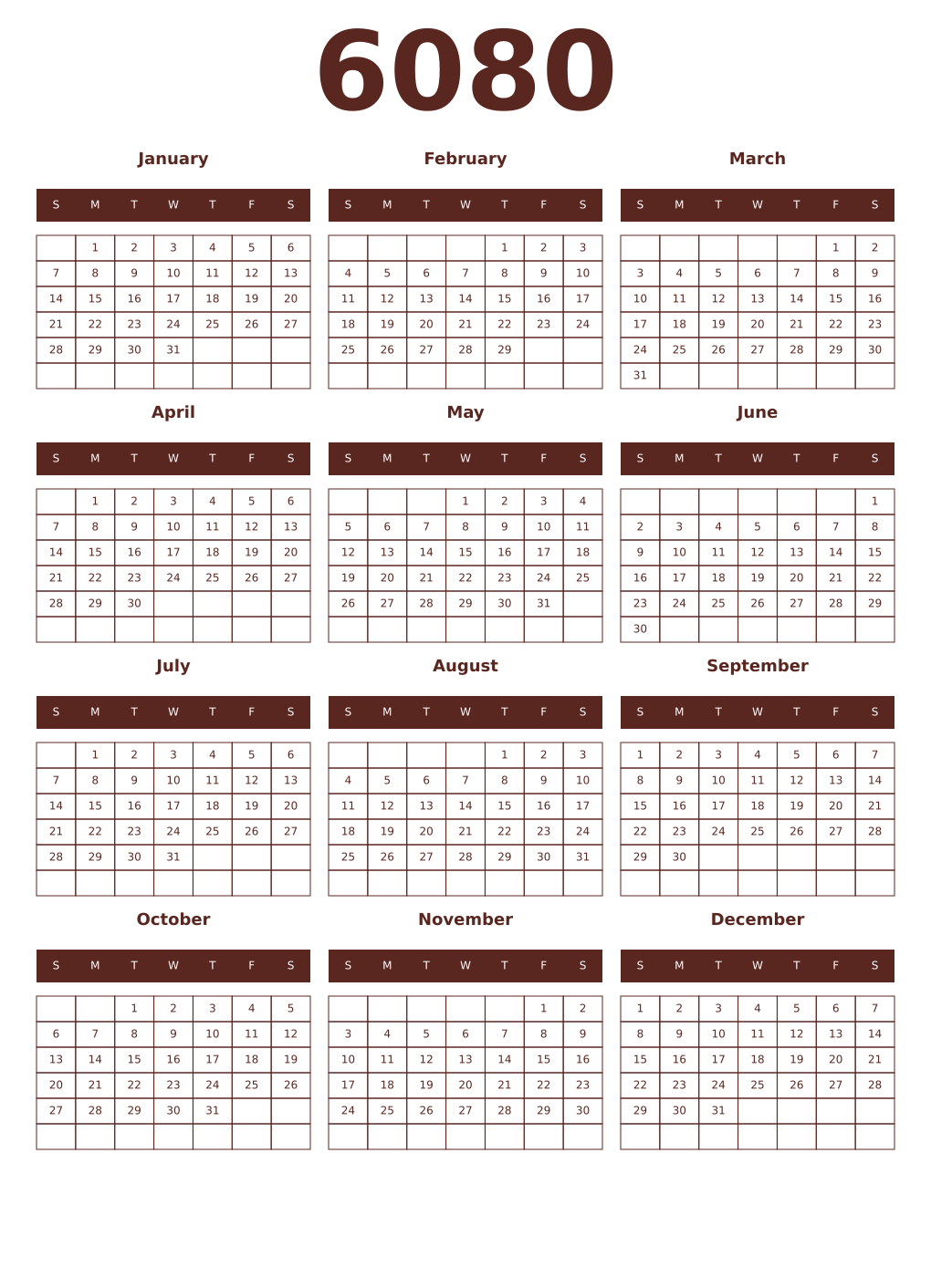 Printable 6080 Year Calendars mortuum