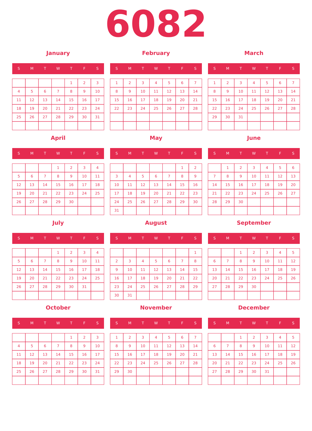 Printable 6082 Year Calendars amaranth
