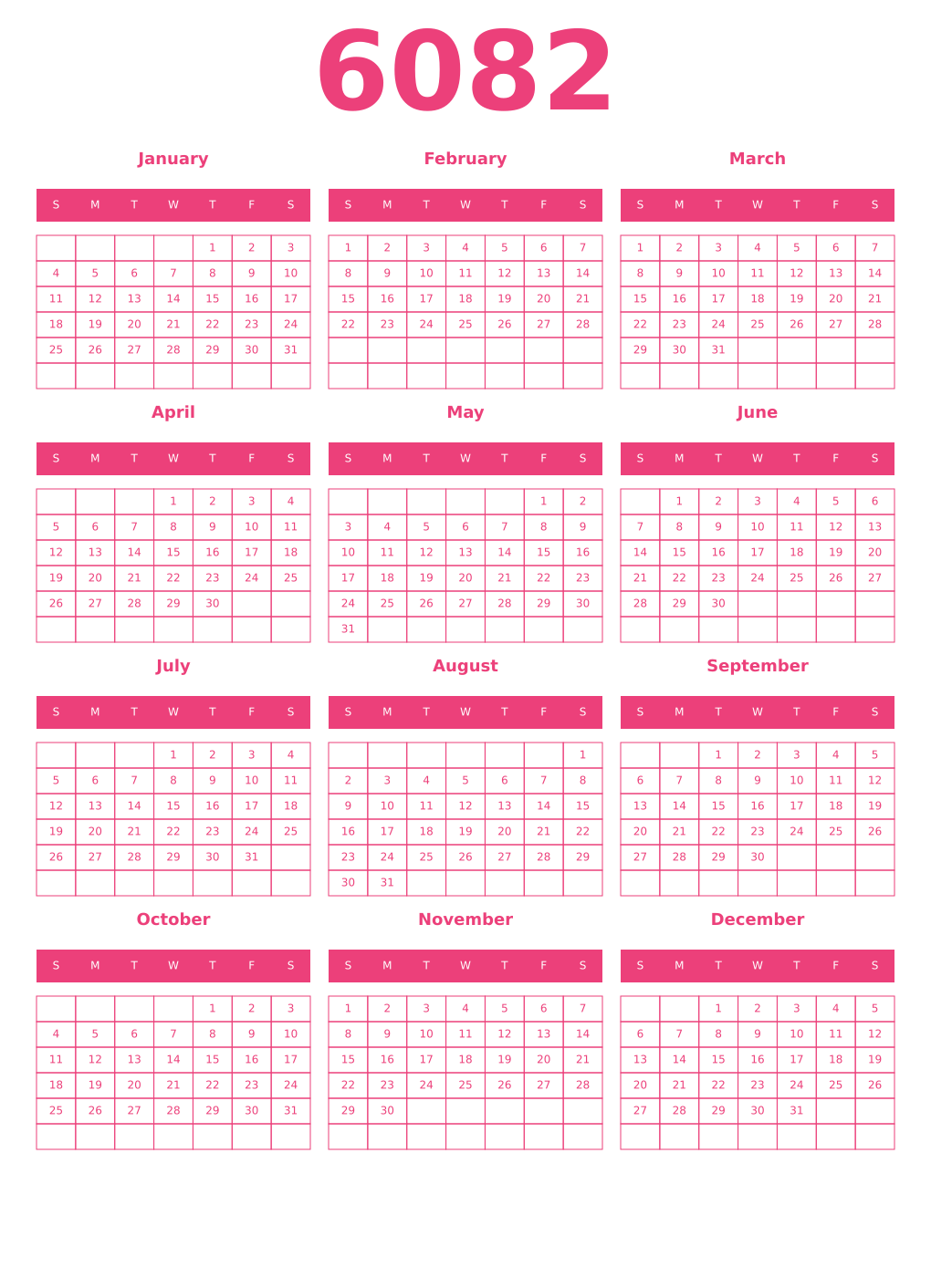 Printable 6082 Year Calendars pink