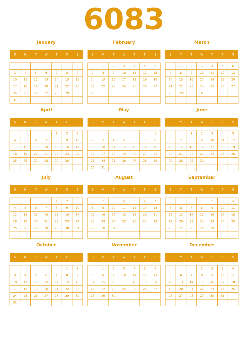 Printable 6083 Year Calendars gamboge