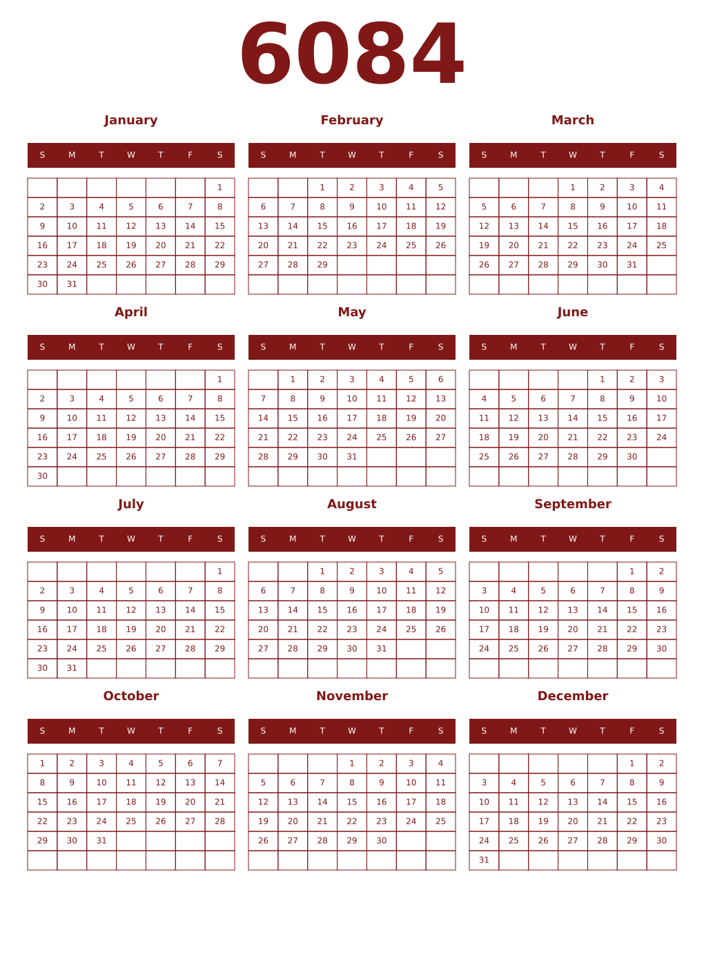 Printable 6084 Year Calendars falu