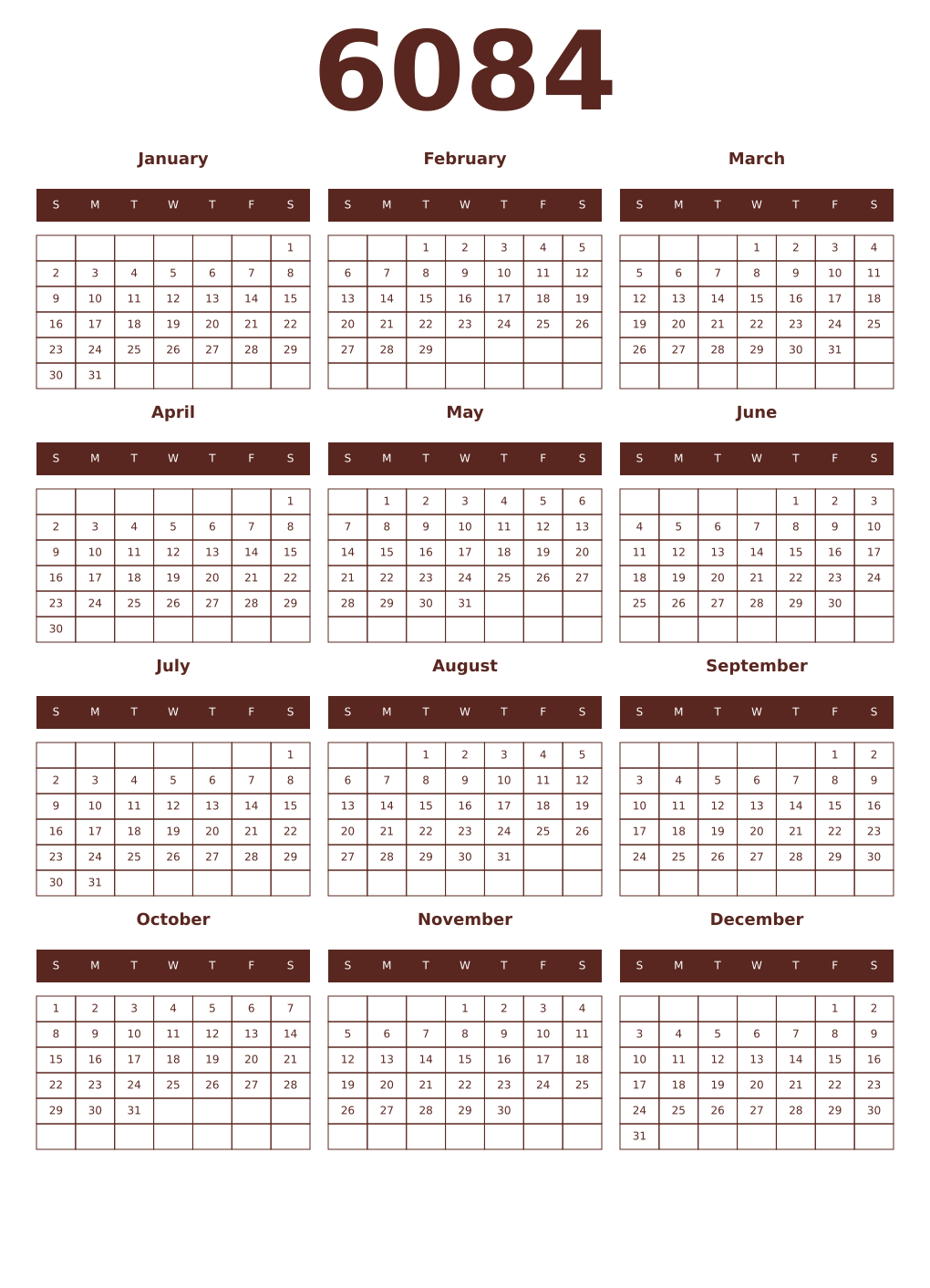 Printable 6084 Year Calendars mortuum