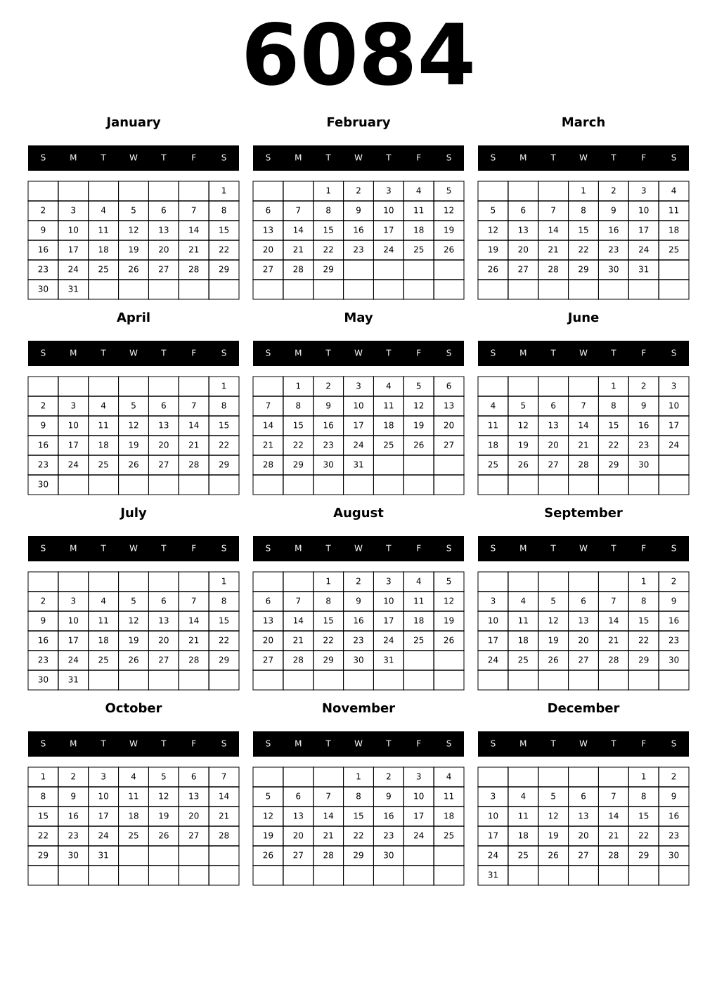 Printable 6084 Calendars