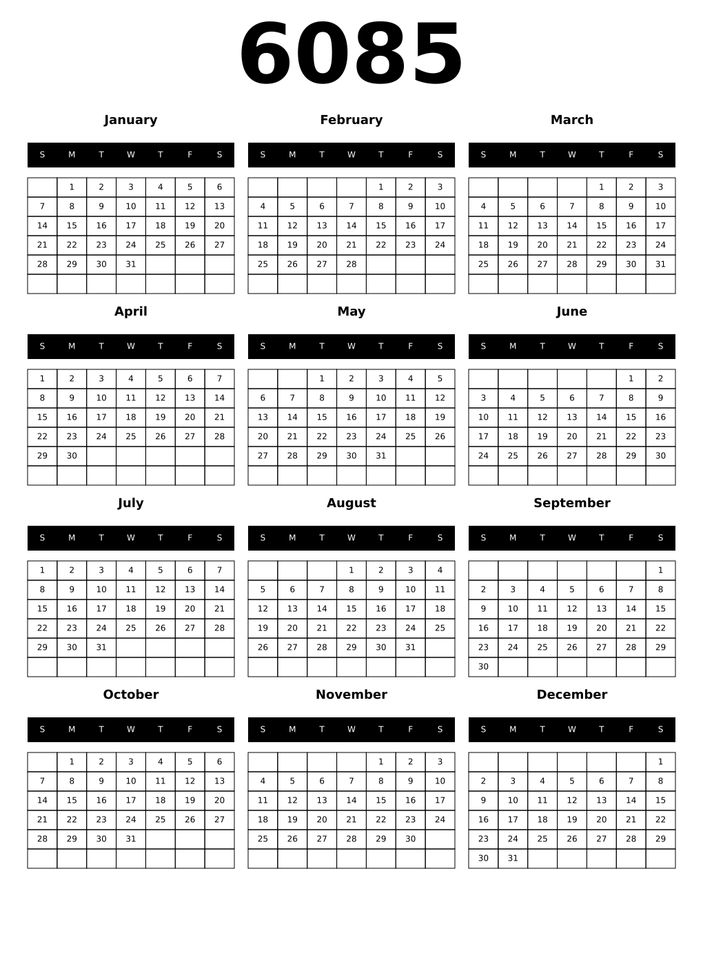 Printable 6085 Calendars