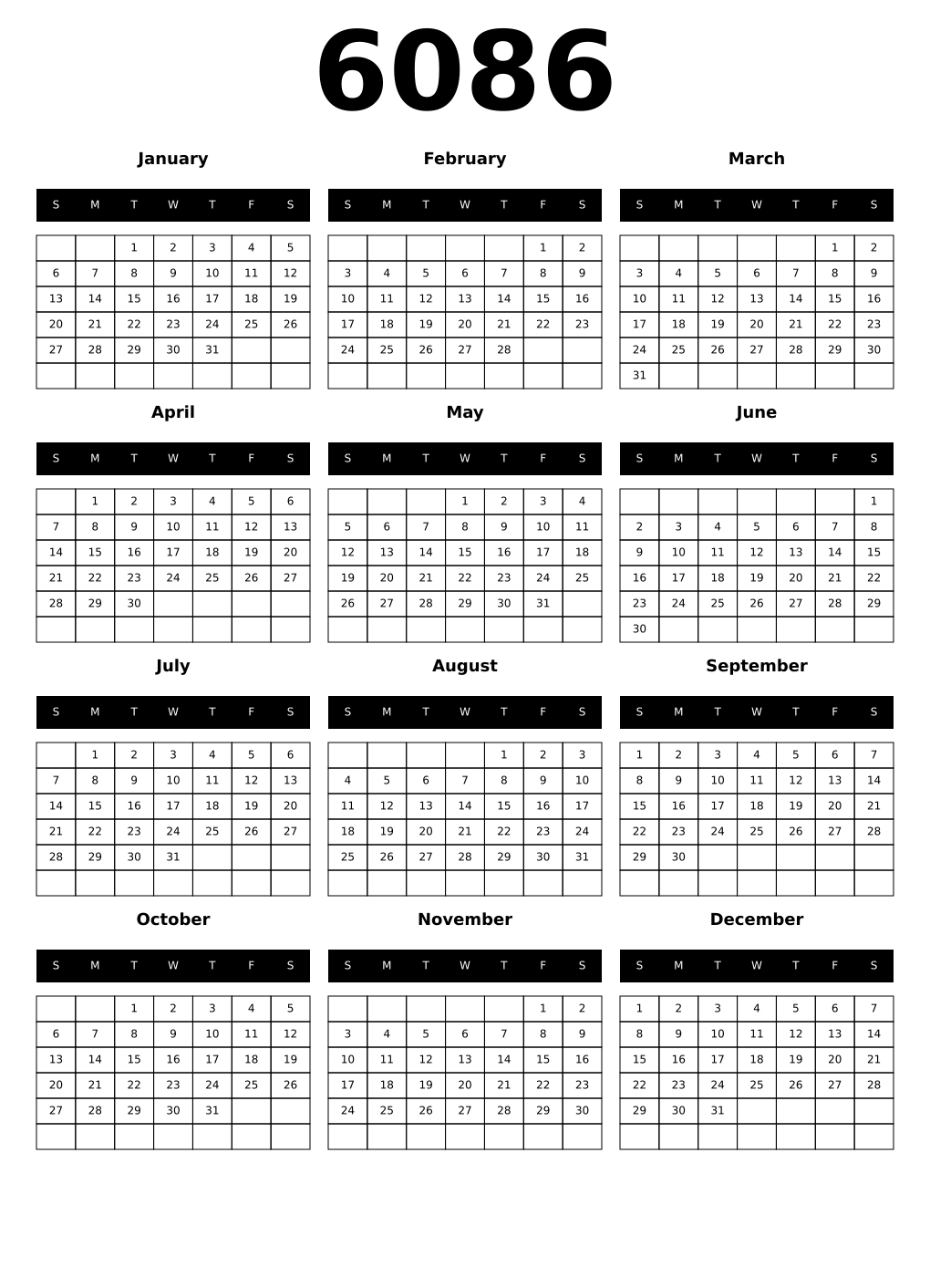 Printable 6086 Calendars
