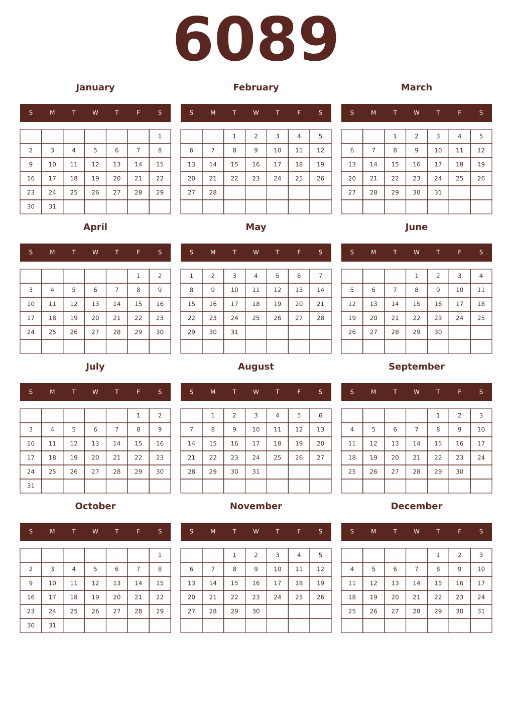 Printable 6089 Year Calendars mortuum