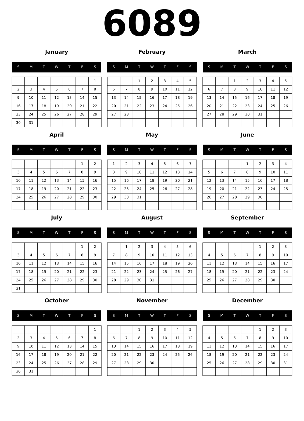 Printable 6089 Calendars